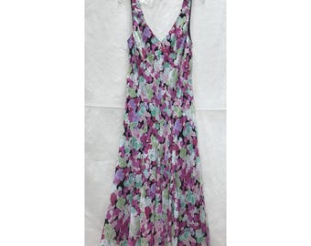 Vintage Y2K Jones NY Dress Fairy Whimsy Garden Party Silk V-Neck Midi Dress S?