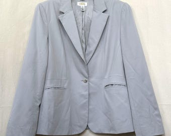 Talbots Stretch Minimalist Granola Neutral Gray Wool Blazer Sz 12 LONG Vtg Work