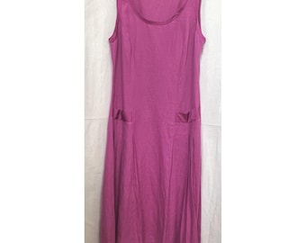 J. Peterman Hot Pink Linen Silk Trim Drop Waist Midi Dress