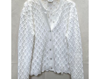 Vtg 80s Lady Blair Cottagecore Granola Pointelle Open Knit Scalloped Cardigan L?