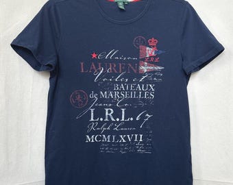Vtg Lauren Jeans Co Embroidered LRL Marseilles Blue Nautical Graphic T-Shirt M