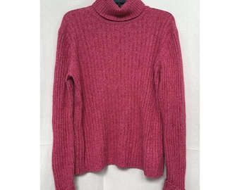 Y2K Eddie Bauer Cozy Cabin Cable Knit Raspberry Pink Ribbed Turtleneck Sweater L