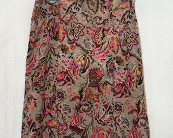 Worth 90s Artsy Boho Floral Paisley Corduroy Pencil Skirt Sz4 Vtg Made in USA
