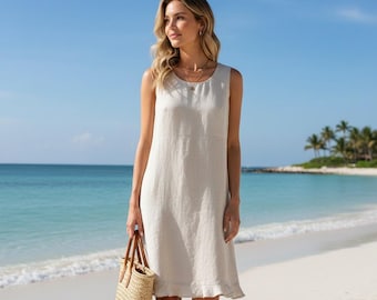 Amanda Smith Petites linnenmix mini-jurk met ruches aan de zoom 8P Clean Girl Beachy LEZEN