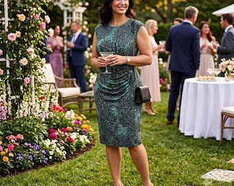 Y2K Connected Apparel Dark Fairy Garden Party Paisley Ruched Sheath Dress Sz 14