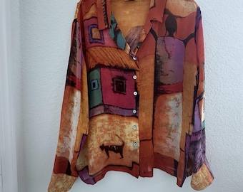 Camicetta trasparente da donna Vintage Chicos Design, taglia 3 (L/16), arancione, 100% seta, da indossare