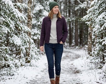 LL Bean Cabincore Granola Purple Cotton Lambswool Collared Cardigan Sweater Sz M