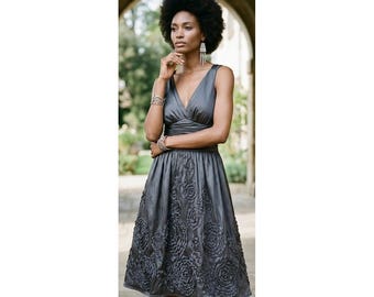 Y2K Adrianna Papell Goblin-bruine iriserende rozetjurk mt. 4 open rug draaien