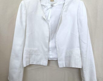 Chaqueta tipo blazer sin cuello Talbots Petites blanca 100% lino irlandés Talla 10P Money Vtg