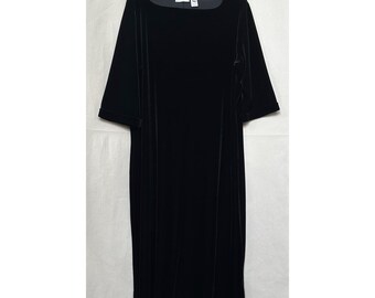 90s J. Jill Wittchy Goth Black Velvet Boat Neck Midi Dress 3/4 Sleeve XLTall Vtg