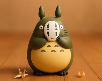 Handgeschilderd, op Totoro geïnspireerd groot beeld zonder gezichtsmasker, premium harscollectordisplay en handgemaakte afwerking