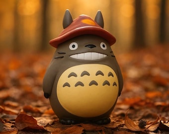 Op Artisan Totoro geïnspireerd groot figuur met paddestoelhoed, schattig display voor verzamelaars en handgeschilderde decoratie
