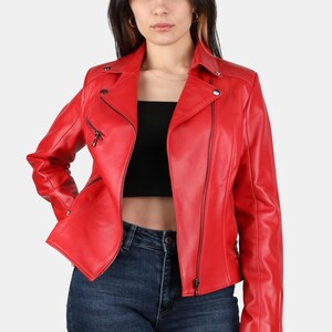 Red Leather Jacket Women Biker Jacket Genuine Leather Motorcycle Jacket Bold Fashion Slim Fit Handmade Leather Jacket