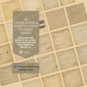 Lot Détective médico-légal True Crime - Rapports de scène de crime, registres de preuves, pages de dossier