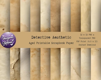 Aged detective parchment paper bundle - true crime scrapbook (pdf)