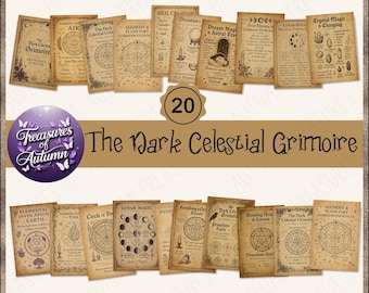 Dark celestial grimoire: witch's spellbook, scrapbook, and junk journal pages (20 png)