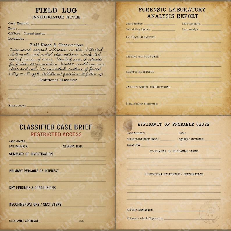 True Crime Forensic Detective Bundle – Crime Scene Reports, Evidence Logs, Case File Pages image 10