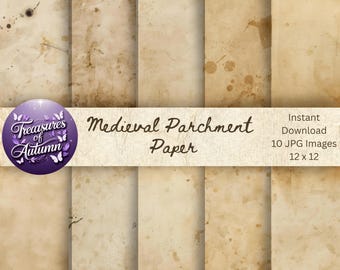Medieval Parchment Paper Pack – Vintage Manuscript Backgrounds for Junk Journals, Scrapbooking & Invitations (Digital Download)
