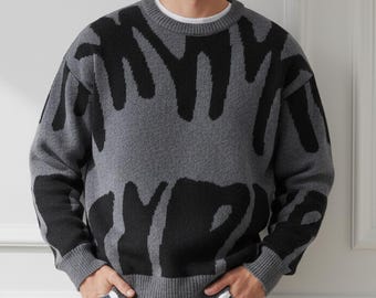 Y2K Graphic Knit Sweater: Oversized Streetwear Pullover