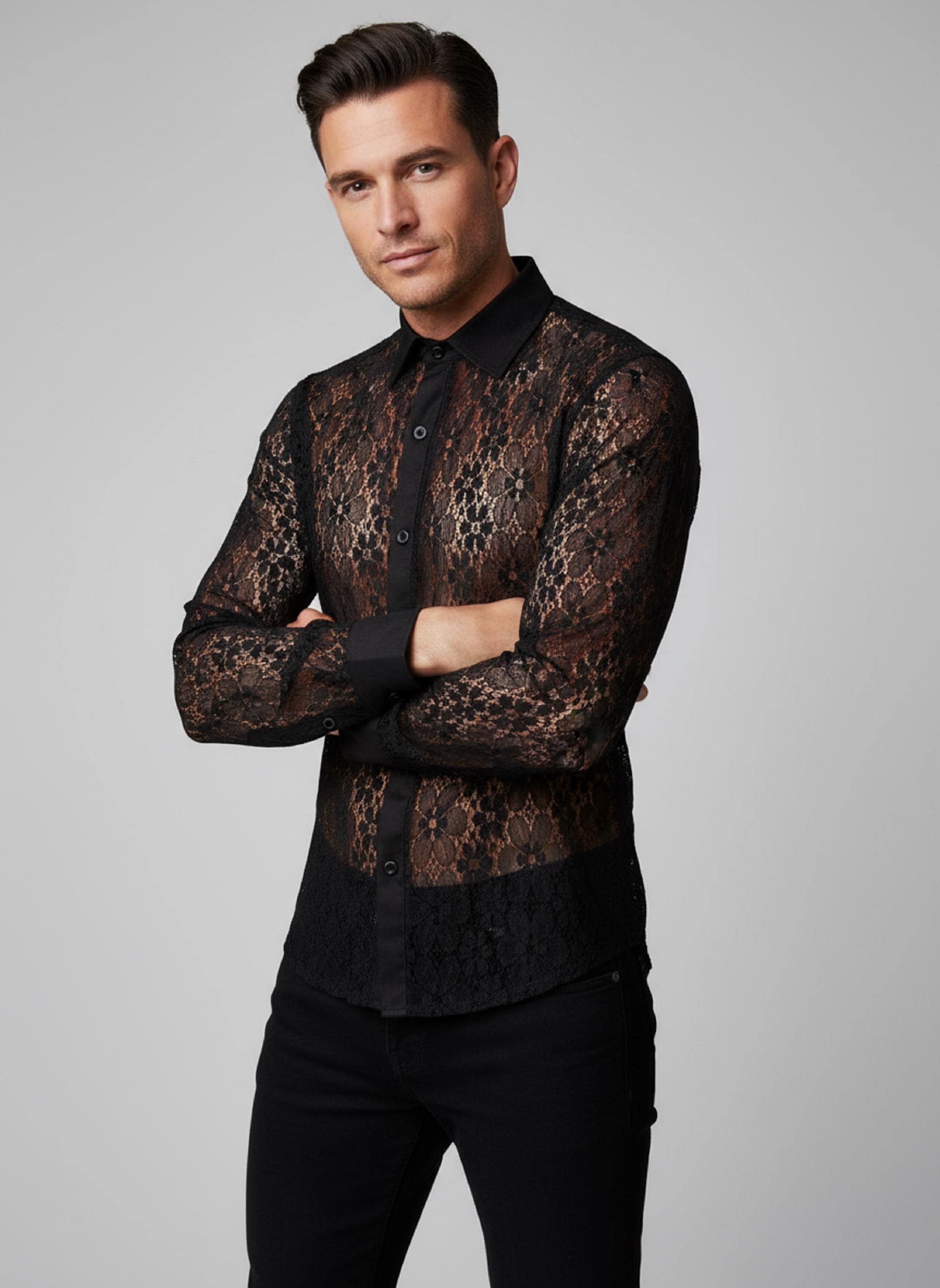 Men's Gothic Floral Lace Sheer Shirt: Long Sleeve Button-up - Etsy