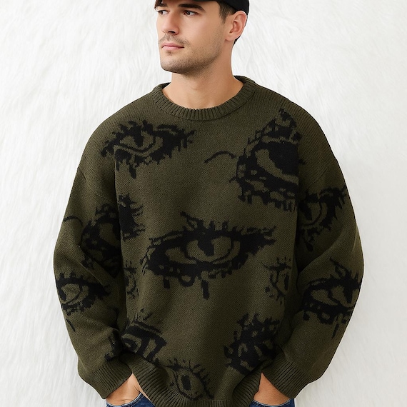 Oversized Eye Jacquard Pattern Sweater - Men