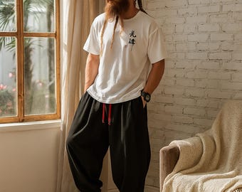 Pantalones harén de algodón para hombre: pantalones bohemios de yoga para festivales