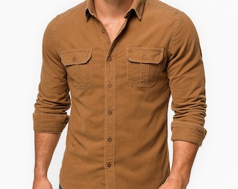 Men's Cotton Twill Work Shirt: Two-Pocket Slim Fit Overshirt