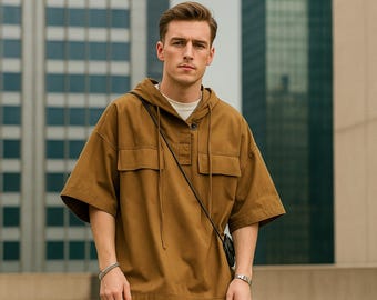 Men's Oversized Hooded Shirt: Dark Green Streetwear Pullover