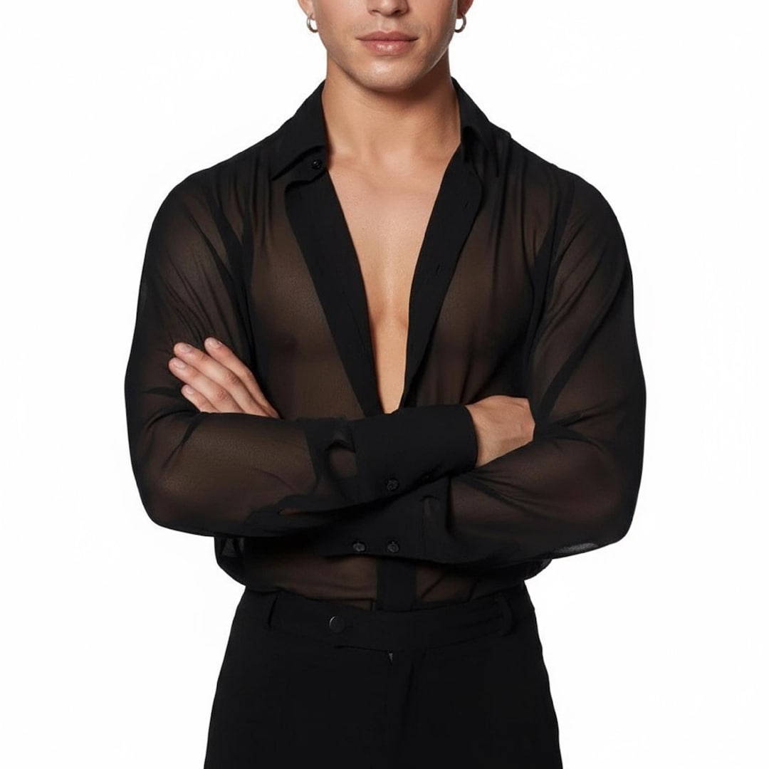 sheer black dress shirt Men's Turn heads without saying tag-filter:black How to Choose the Color:Turquoise (6)
