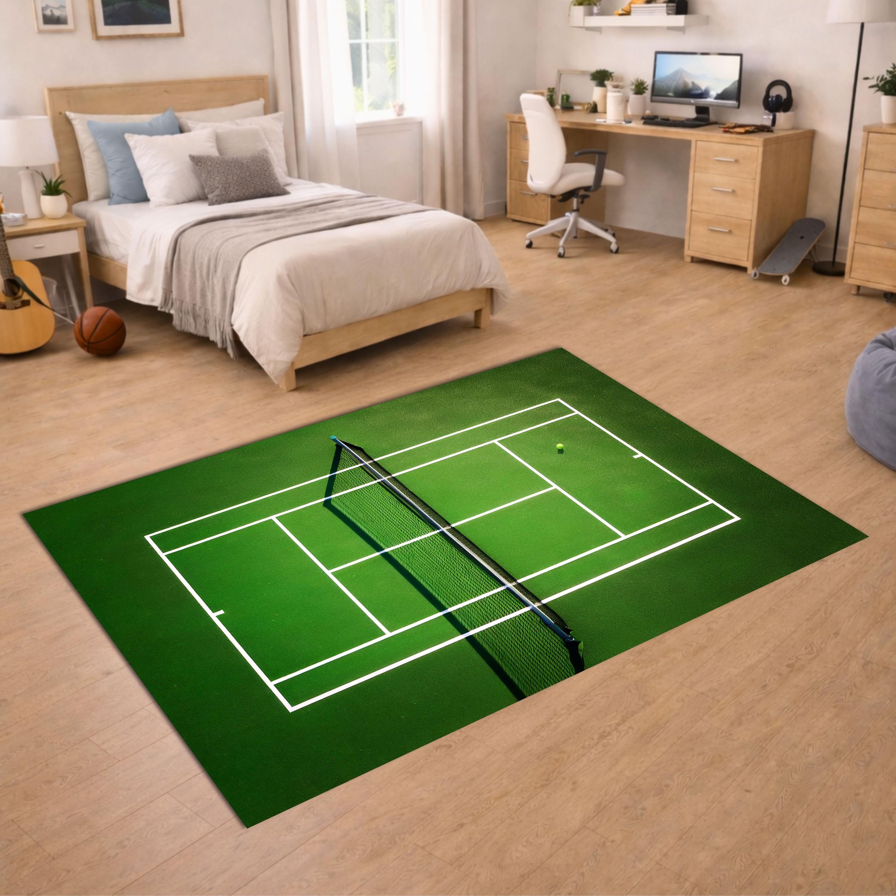 Tennis Coloured Rug Tennis Court Rug, Sports Area Rug, Green Court Carpet, Tennis Lover ...