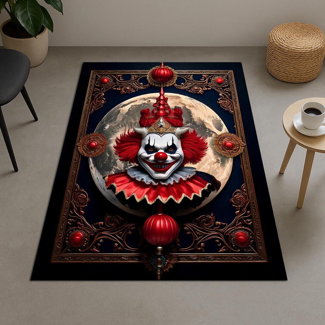 Gothic Horror Clown Rug, Dark Circus Area Rug, Creepy Joker Art Carpet ...