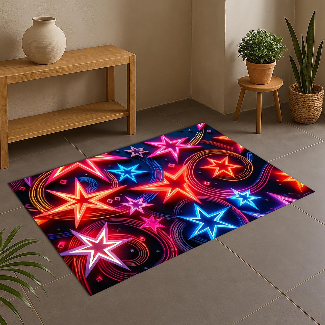 Noen Rug Neon Star Area Rug, Colorful Galaxy Star Carpet, Modern Neon Floor Rug ...