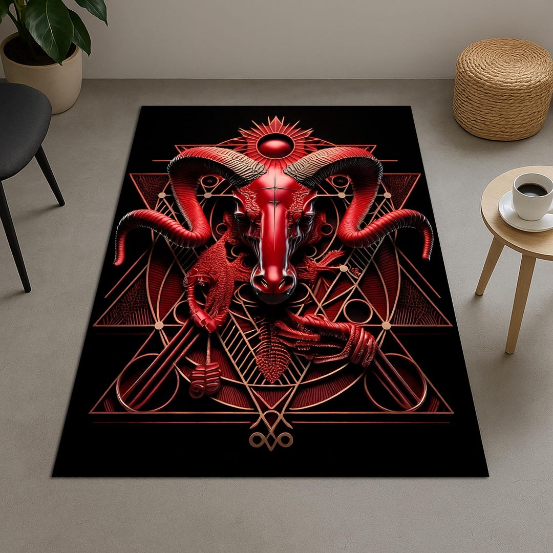 Ram Fur Rug Red Ram Sigil Rug, Occult Gothic Carpet, Satanic Ram Art Rug, Dark ...