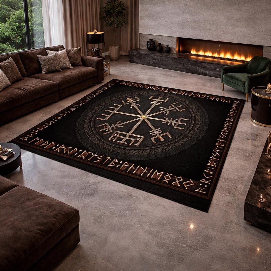 Norse Rug Viking Compass Rug, Norse Vegvisir Carpet, Nordic Runes Floor Mat ...