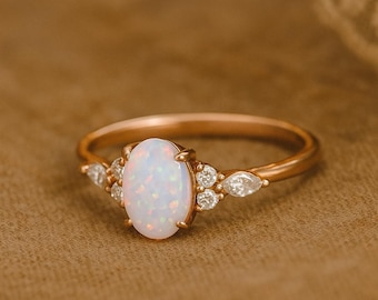 Opal Ring 14k Solid Gold Ring October Birthstone Ring Sterling Silver Opal Natural Opal Anniversary Ring Gift For Her Birthday Ring Gift