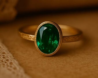 Smaragd Verlobungsringe Ovalschliff Verlobungsringe Gelbgold viktorianischer Ring Lünette grüner Edelstein Ehering Vintage Versprechen Ring für sie