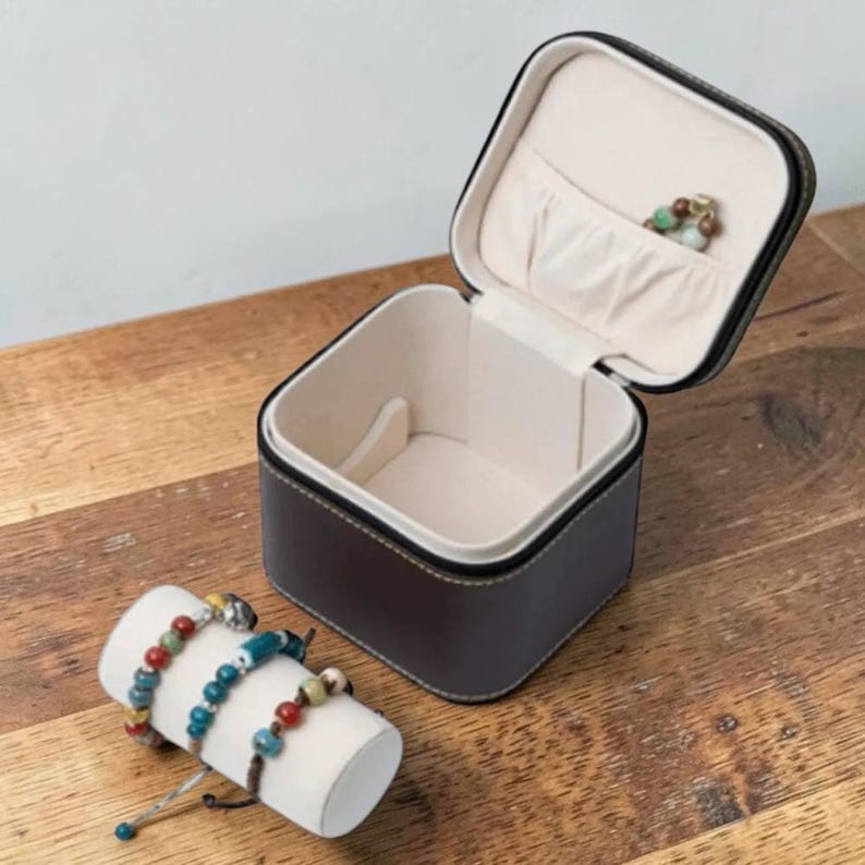 Estuche de viaje de lujo para joyas de cuero / Organizador de joyas de gran capacidad con asa / Maleta portátil para joyas imagen 7