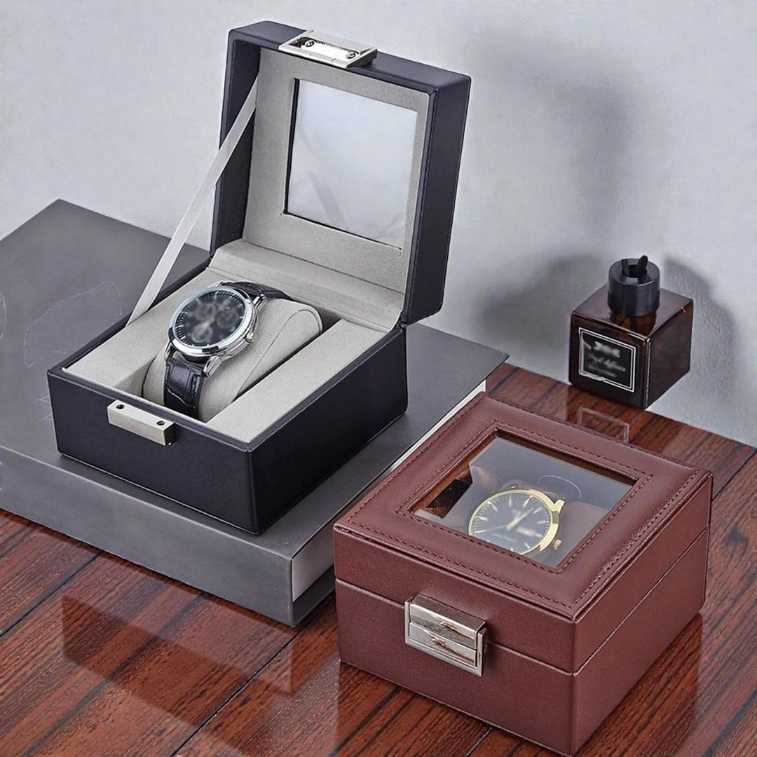 Single Watch Storage Luxury Single Watch Display Case | Glass Top Desk Organizer Cube ...