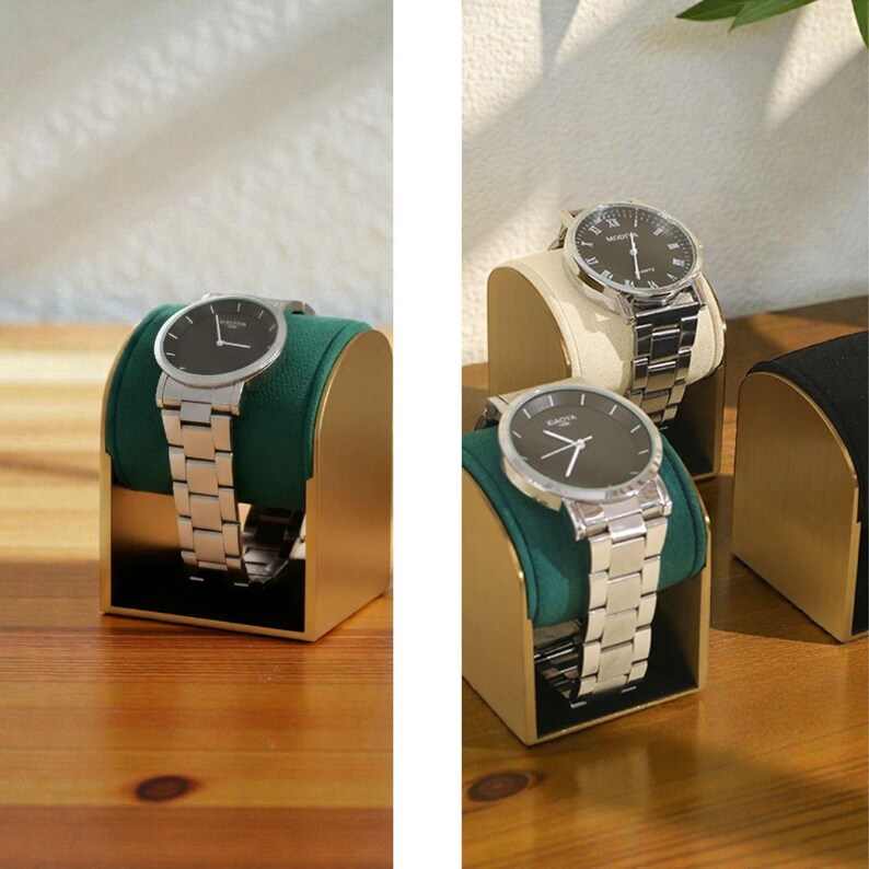 Gold Watch Stack Luxury Gold Metal Watch Stand | Modern Single Watch Display With Velvet ...