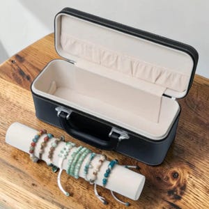 Estuche de viaje de lujo para joyas de cuero / Organizador de joyas de gran capacidad con asa / Maleta portátil para joyas imagen 4