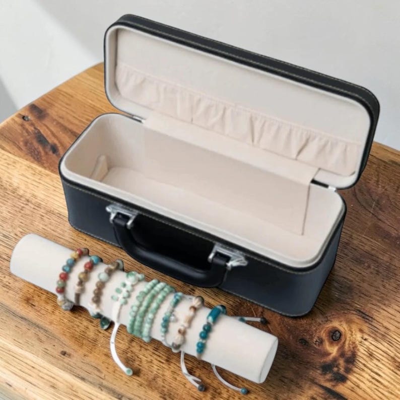 Estuche de viaje de lujo para joyas de cuero / Organizador de joyas de gran capacidad con asa / Maleta portátil para joyas imagen 4