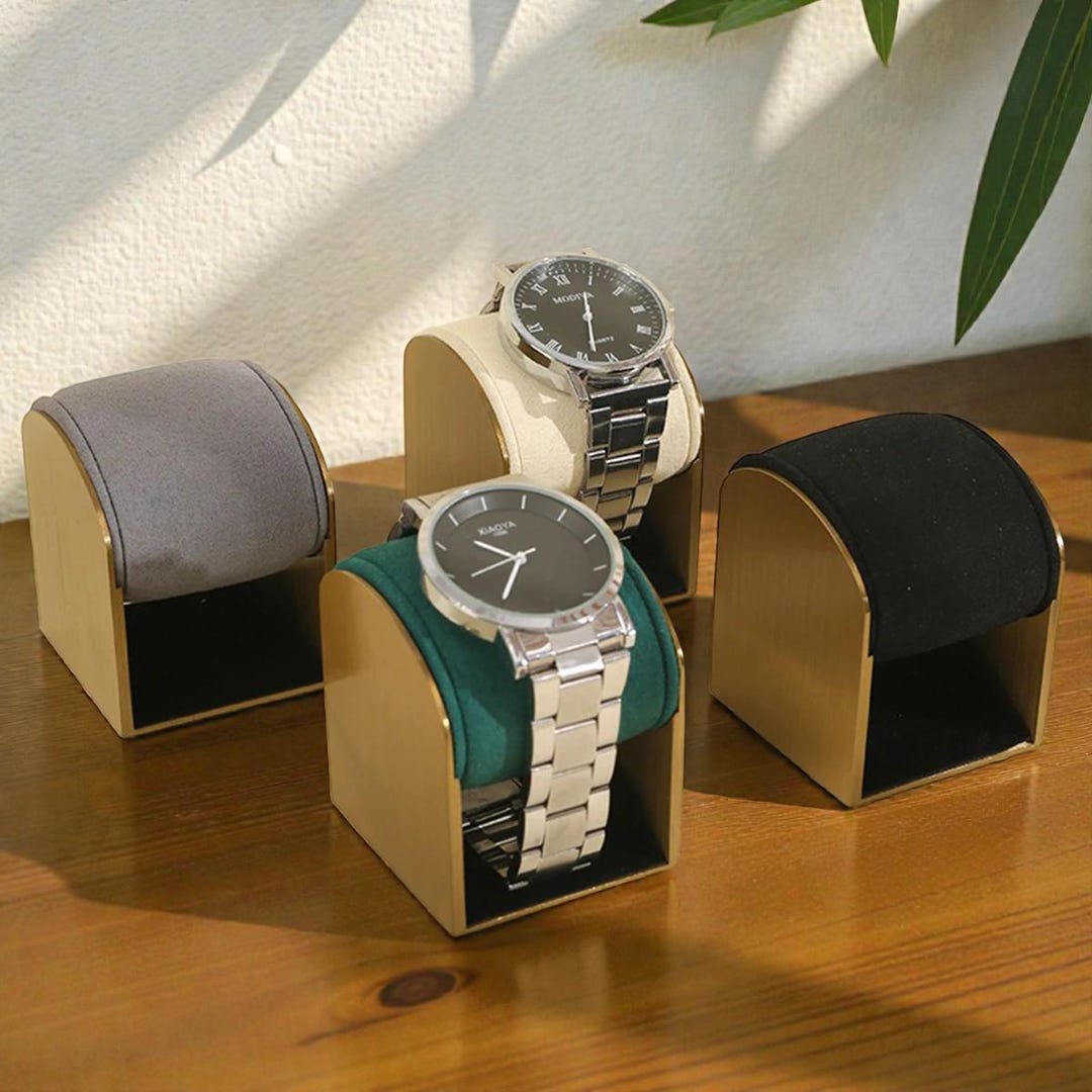 Gold Watch Stack Luxury Gold Metal Watch Stand | Modern Single Watch Display With Velvet ...