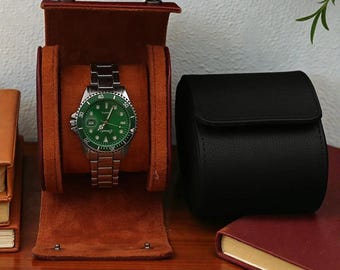 Single Leather Watch Roll Travel Case, Leather Watch Roll for One Watch, Leather Watch Roll for One Watch