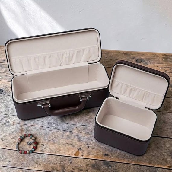 Luxury Leather Jewelry Travel Case Set | Large Capacity Jewelry Organizer with Handle | Portable Jewelry Suitcase