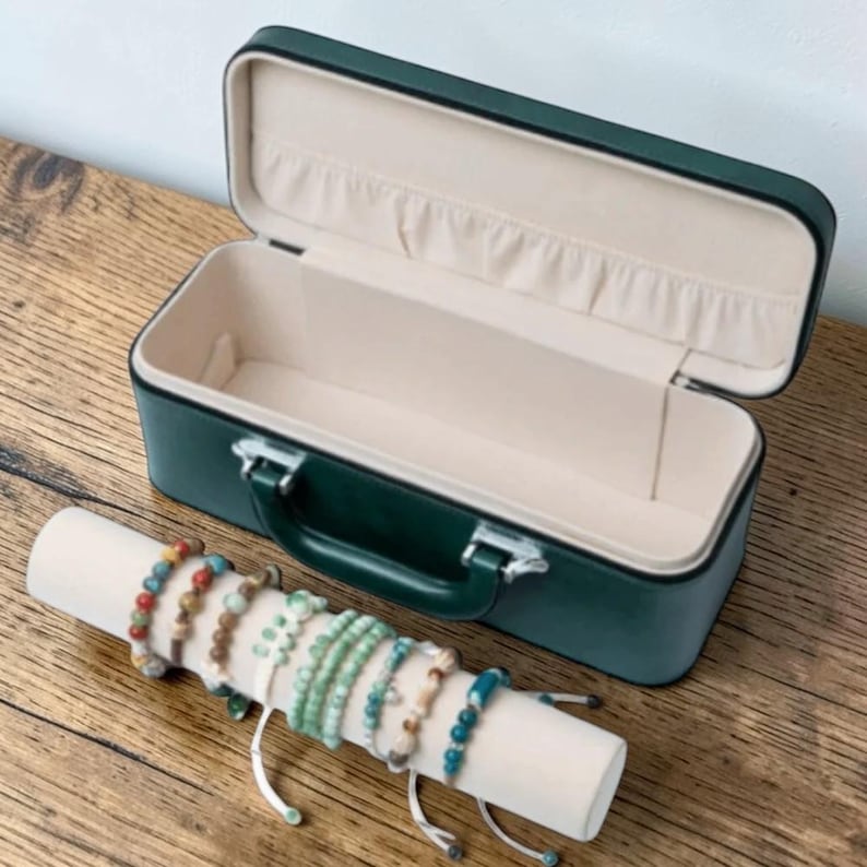 Estuche de viaje de lujo para joyas de cuero / Organizador de joyas de gran capacidad con asa / Maleta portátil para joyas imagen 6
