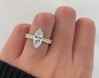 Marquise Engagement Ring, Vintage Milgrain Band, Hidden Halo, Art Deco Gold Jewelry