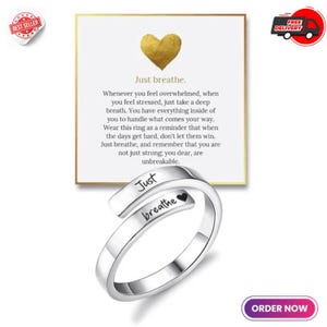 Just Breathe Anxiety Ring, Sterling Silver Wrap Ring for Stress Relief, Meditation Spinner Ring, Anti Stress Gift, Suicide Preventation