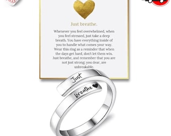 Just Breathe Anxiety Ring, Sterling Silver Wrap Ring for Stress Relief, Meditation Spinner Ring, Anti Stress Gift, Suicide Preventation