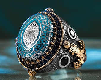 925 Sterling Silber Sieben Erzengel Ring: Salomons Siegel, Bernsteinamulett
