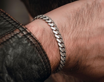 Men's 925 Sterling Silver Classic Cuban Chain Bracelet – Polished Finish